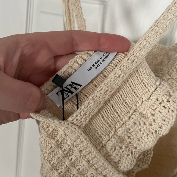 Zara Cream Crochet Knit Tank Top Festival Boho Medium NEW - Picture 3 of 3